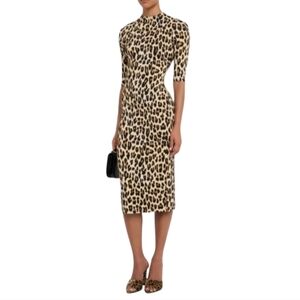 ALICE AND OLIVIA DELORA FITTED MOCK NECK MIDI DRESS LEOPARD 2